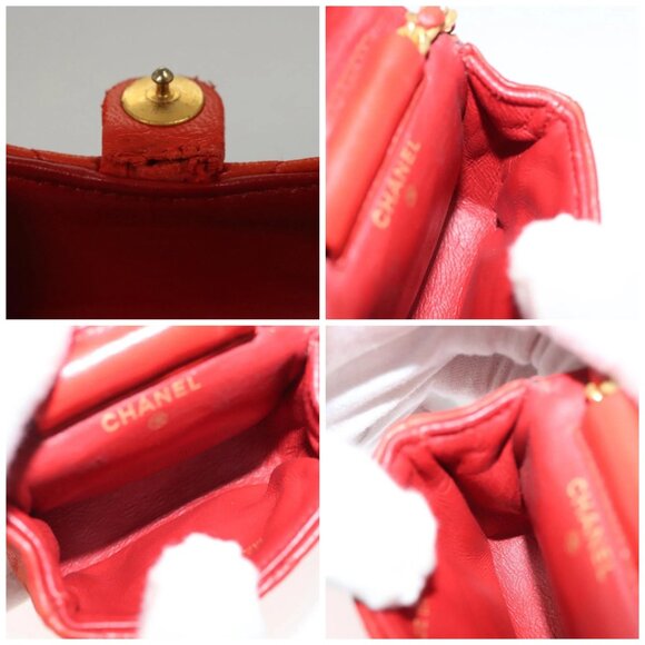 CHANEL Mini Mini Matelasse Charm Lamb Skin Orange CC Auth - Picture 14 of 15